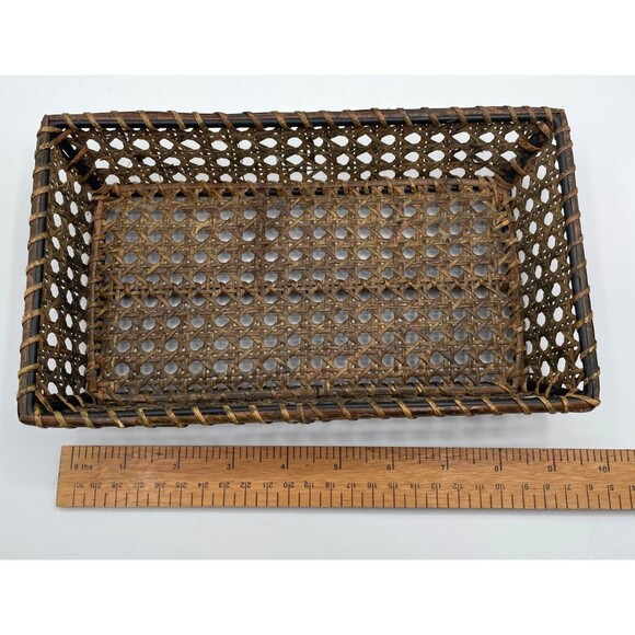 Vintage Cane Rattan Guest Towel Napkin Holder Tray 10" x 6" Brown - Picture 5 of 7